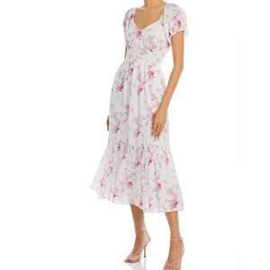 LoveShackFancy Angie Cotton Floral Midi Dress Sz 10 Warm Pink Cloud Romantic
